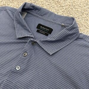 Bugatchi Polo Shirt XXL Navy Blue OoohCotton Tech 8-Way Stretch Geometric